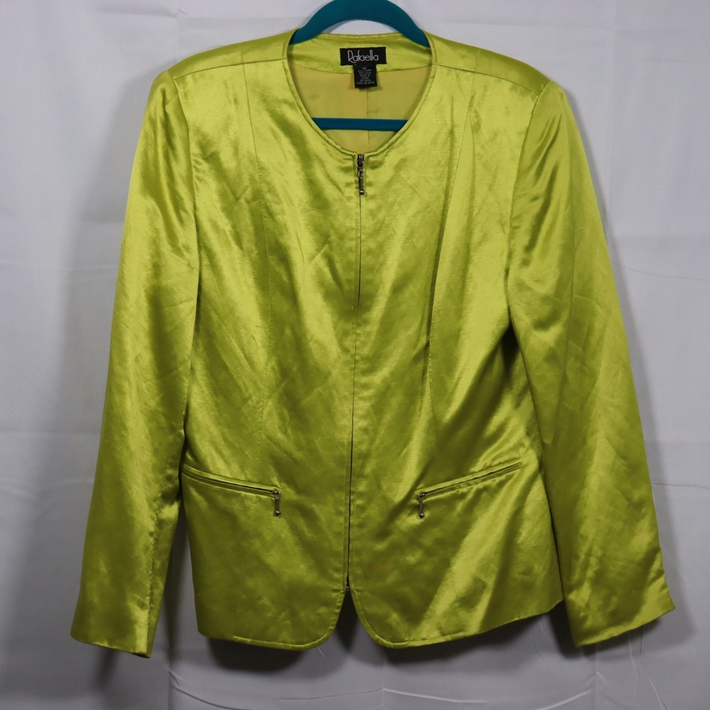 Rafaella Zip Jacket 12 Green Womens Silk Linen‎ Shimmer Blazer